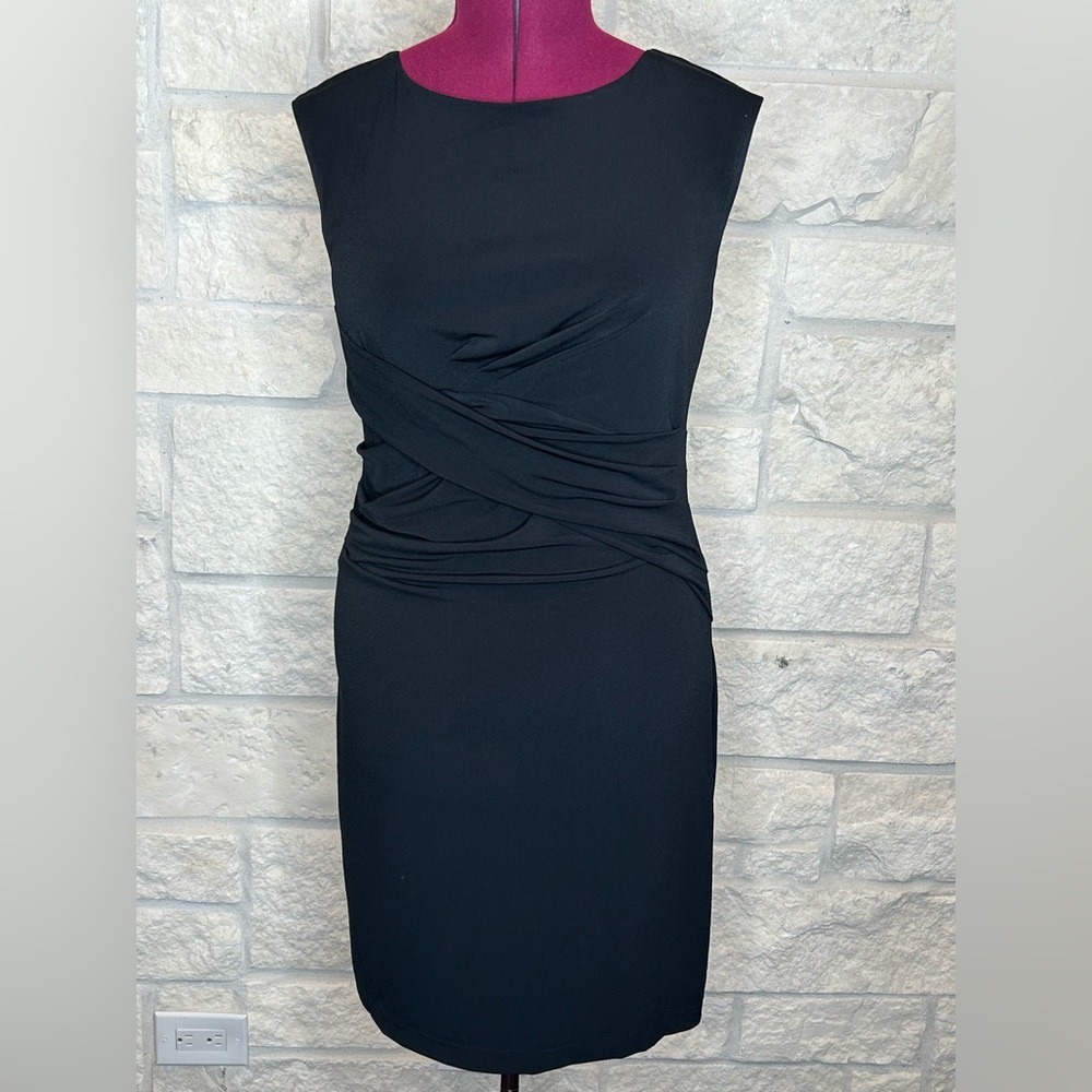 Banana Republic Sheath Dress LBD Size 12 Ruched Waist  Front and Back Sleeveless